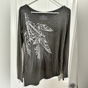Panhandle Slim Gray Feather Print Women's Long Sleeve Top